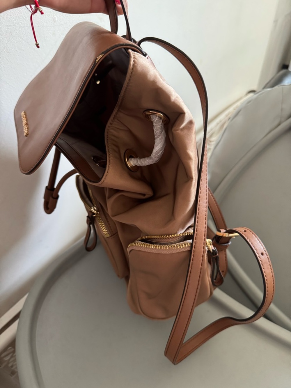 Michael Kors Brown Tan Leather-Trim Backpack - Picture 2 of 6